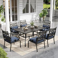 Sophia and William Patio Dining Set for 6, Outdoor Table and Chairs, Removable Seat Cushions, 60" Black Patio Dining Table,Blue