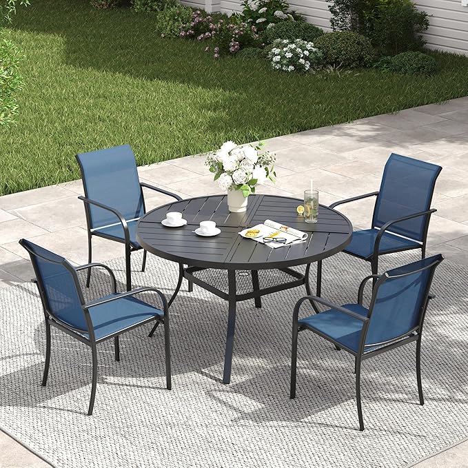 VICLLAX Patio Table and Chair Set of 4, All Weather Metal Round Outdoor Dining Furniture Set-40.6" Round Outdoor Table and Chairs, Black Tabletop
