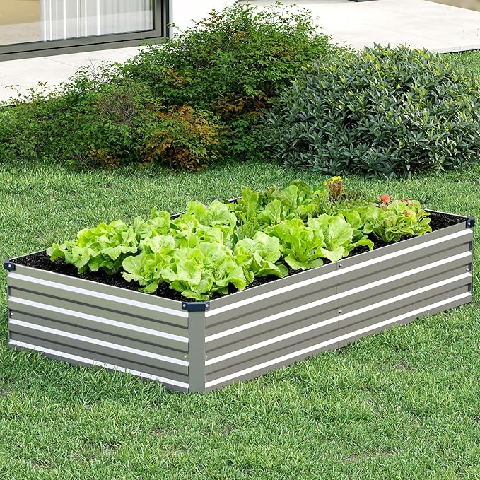 Vengarus 10x3x1FT (2 Pack) Galvanized Raised Garden Bed Kit, Outdoor Metal Planter Box for Vegetables, Rectangular Steel Container, Easy Assembly (Sliver)