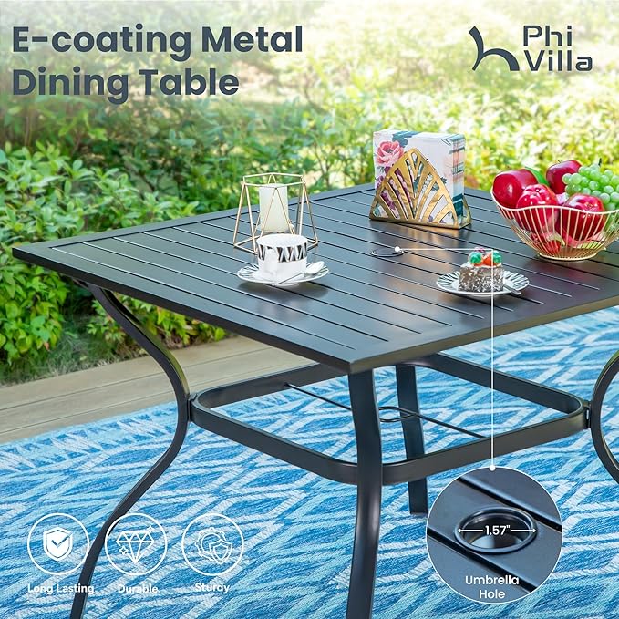 PHI VILLA 5 PCS Patio Dining Set with Outdoor Swivel Dining Chairs (Gray) and 37"x 37" Metal Steel Dining Table, All Weather Patio Dining Furniture Set for Poolside Deck Lawn Garden