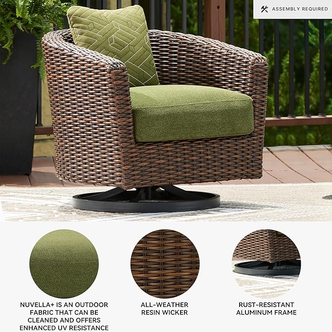 Signature Design by Ashley Horizon Hall Casual Outdoor Weather Resistant Swivel Lounge Chair with Removable Cushion, Green & Dark Brown