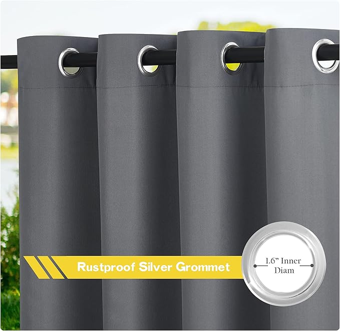 NICETOWN Canvas Outdoor Curtains for Patio Waterproof 2 Panels, Thermal Insulated Rustproof Top and Bottom Grommet Outdoor/Indoor Curtains Privacy Protect for Gazebo (55" by 108", Dove Gray)