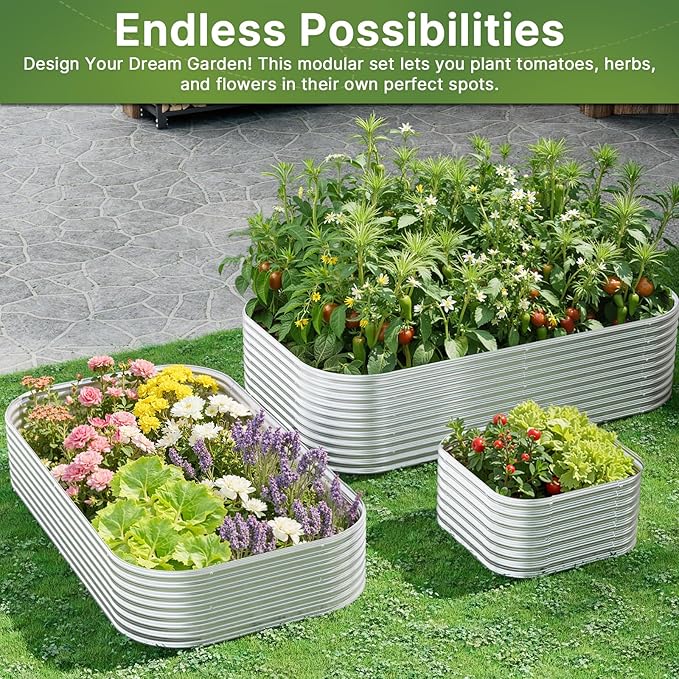 4 PCS Tall 2x2x1.5ft Galvanized Raised Garden Bed Outdoor, Metal Garden Bed for Vegetables, Above Ground Garden Box for Flower, Steel Raised Beds for Gardening