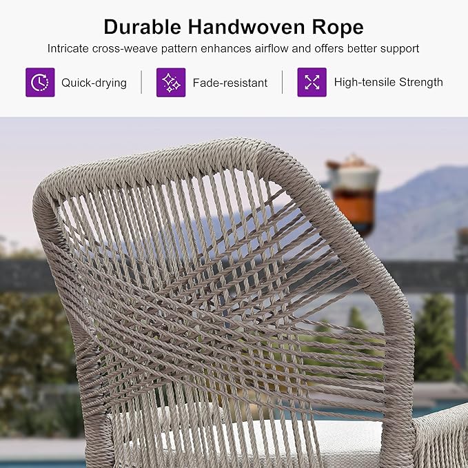 PURPLE LEAF Patio Bar Stool Bar Height Set of 4 Outdoor Rattan Chairs with Back Modern Aluminum Woven Barstools for Garden Indoor Kitchen Coffee