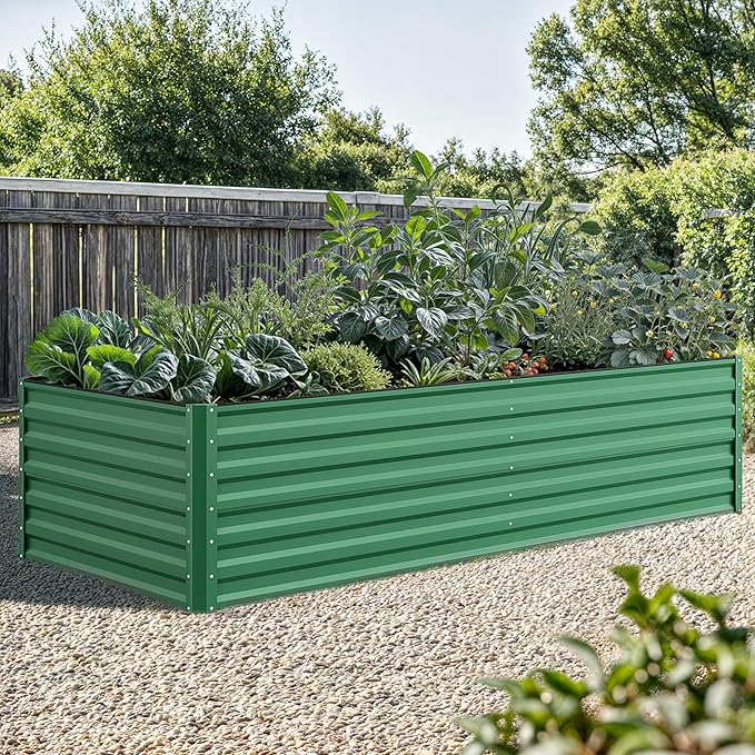 YITAHOME 96x48x24 in 2pcs Galvanized Raised Garden Bed Kit, Large Metal Planter Box with Gloves, Safety Rubber & Support Rod, Outdoor Flower Bed for Plants Vegetables, Green