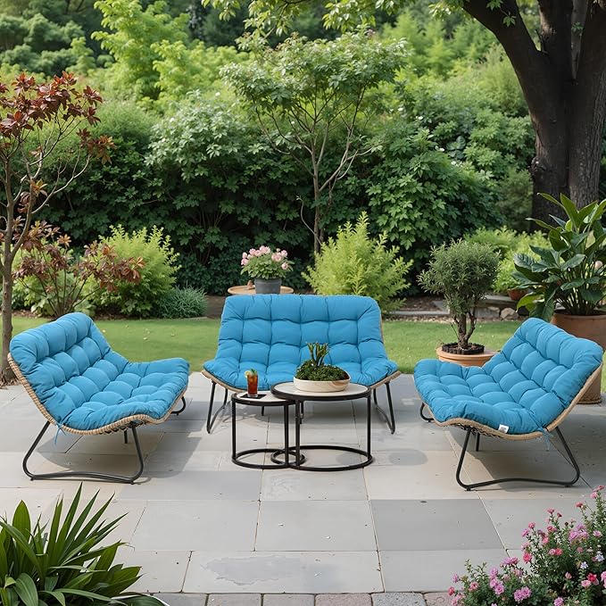 Crestlive Products Outdoor Loveseat 3PCS, Outdoor Sofa Set, All-Weather Boho Rattan Patio Furniture with Soft Cushion for Balcony, Poolside, Backyard (Without Table)
