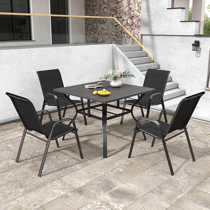 Patio Chairs Set of 6, Stackable Outdoor Dining Chairs for All Weather Textilene Fabric & Metal Frame, Outdoor Chairs Set for Backyard Deck Garden