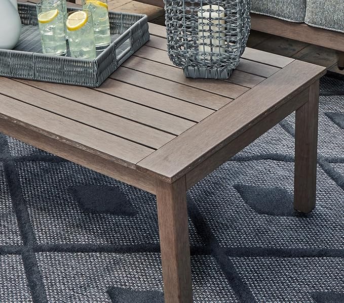 Signature Design by Ashley Hillside Barn Contemporary Weather Resistant Outdoor Coffee Table, Dark Brown