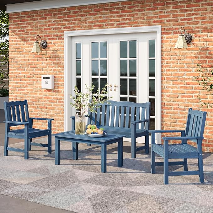 Stoog Outdoor Coffee Table, All-weahter Patio Side Table for Outside, Backyard, Porch, Garden, Balcony & Living Room, Blue