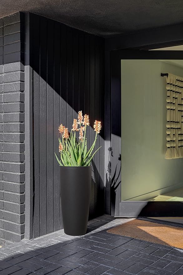 Veradek Mason Series Vega Planter - Round Tall Planter for Indoor or Outdoor Porch/Patio | Made from Plastic-Stone Composite with Drainage Holes | Modern Décor for, Flowers, Interior Plants