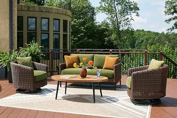 Signature Design by Ashley Horizon Hall Casual Outdoor Coffee Table with 4 Legs, Light Brown & Black