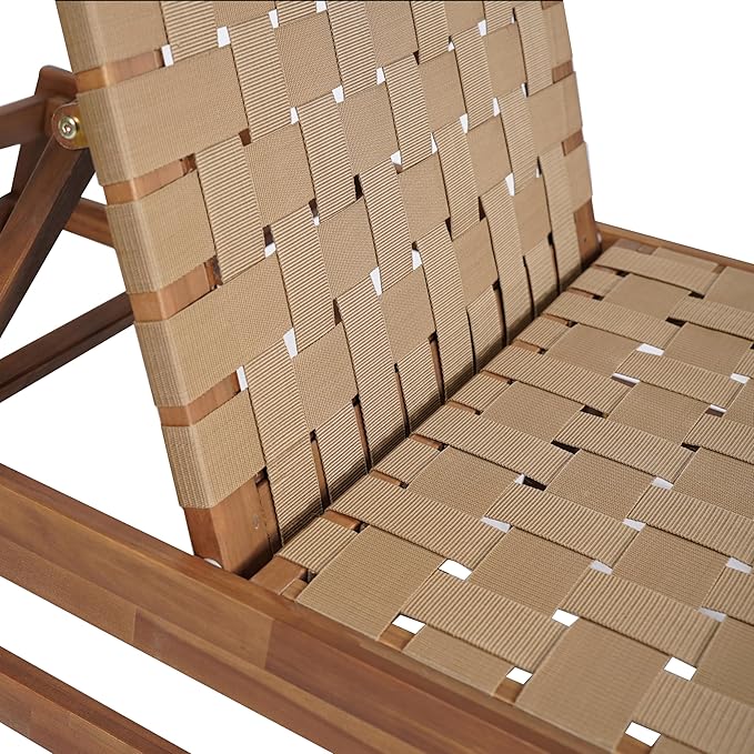 Christopher Knight Home Susua Rope Chaise Lounge with Acacia Wood Frame, Adjustable Backrest Single Lounge Sofa, Patio Sun Lounger Recliner Chair for Poolside Backyard, Light Brown + Mocha