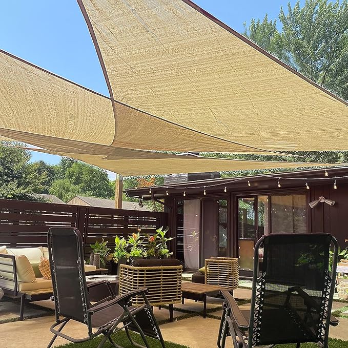 LOVE STORY 20' x 20' x 20' Triangle Sand Sun Shade Sail Canopy UV Block for Outdoor Patio Garden Backyard