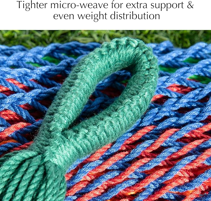 PNAEUT Handwoven Mayan Hammocks for Outside, Handwoven Thick Soft Rope Double Hammocks for Outdoor Indoor, Max 600 lbs Capacity, Tree Straps, Carabiners & Carrying Bag Included (Tropical, X-Large)