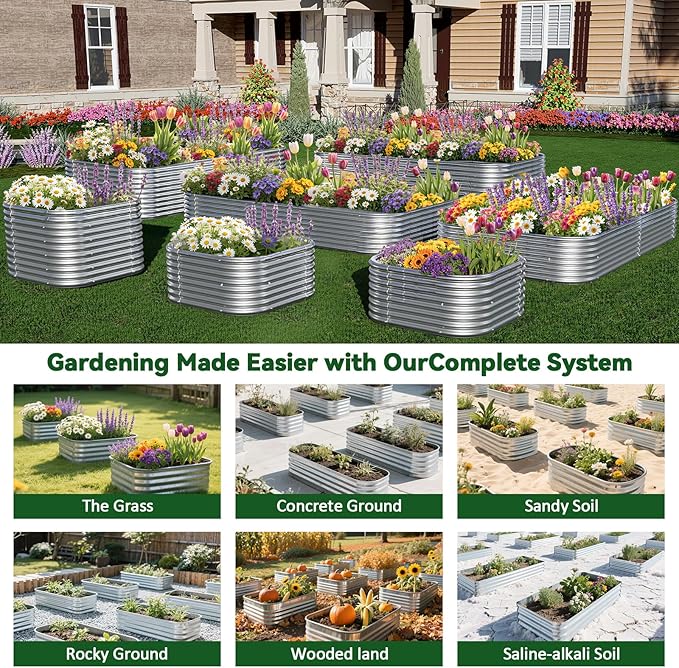 4 Pack Raised Beds for Gardening, Corrugated Galvanized Steel Raised Garden Bed, Outdoor Metal Above Ground Garden Bed for Vegetables and Flowers-4x2FT