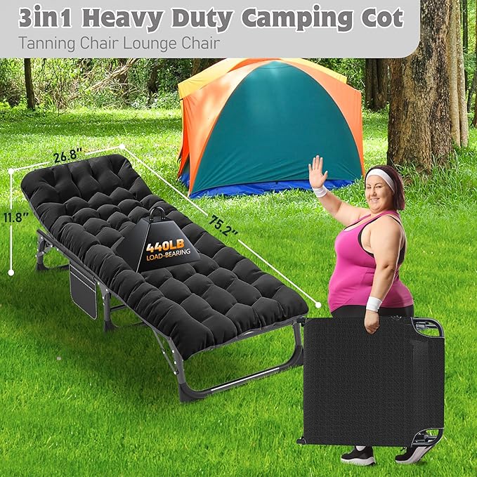 ABORON Heavy Duty Tanning Chair,Outdoor 5-Position Folding Chaise Lounge Chair with Pad,Portable Beach Lounge Chair for Outdoor Sunbathing Patio Pool Lawn Deck Poolside