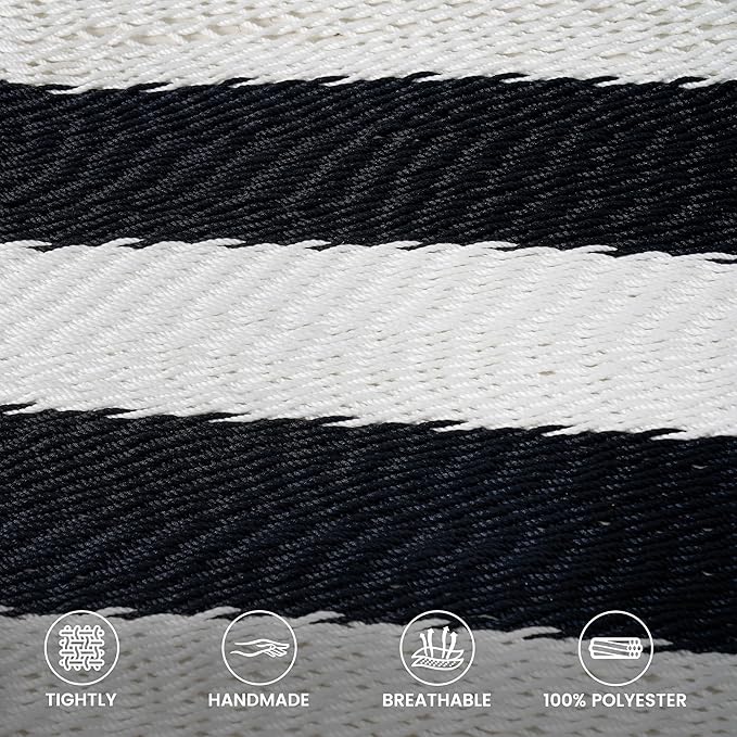 Lazy Daze Hammocks 10.5 FT Double 2 Person Caribbean Rope Hammock, Hand Woven Polyester Hammock with Spreader Bars, for Outside Outdoor Backyard Patio Poolside, 450 LBS Capacity, Black/White