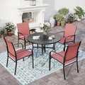 5 Piece Patio Dining Set for 4, 42" x 42" Round Metal Table with Umbrella Hole and 4 Red Chairs, Outdoor Table and Chairs Set for Lawn Backyard and Deck