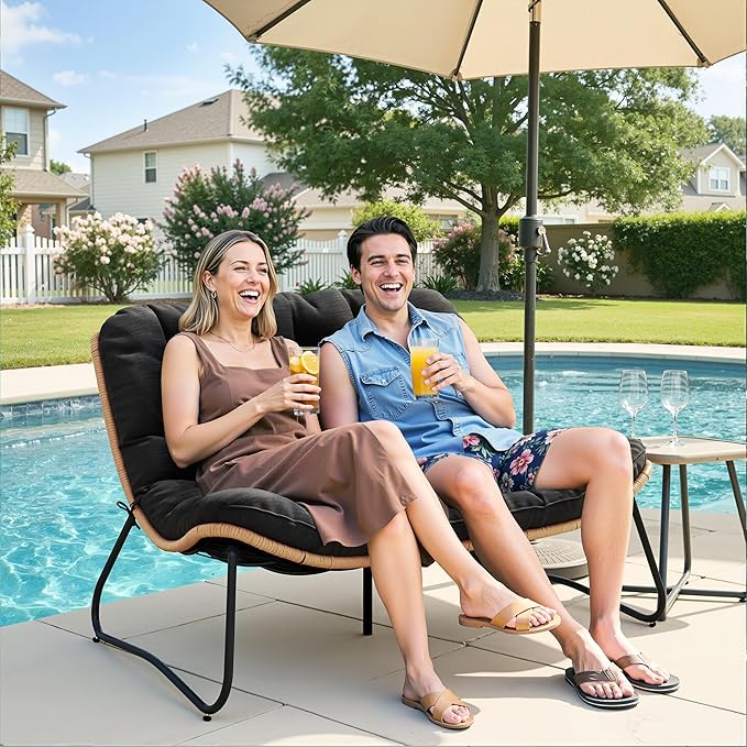 Crestlive Products Outdoor Loveseat 2PCS, Patio Conversation Set, All-Weather Boho Rattan Patio Furniture with Soft Cushion for Deck, Balcony, Poolside, Backyard (Without Table)
