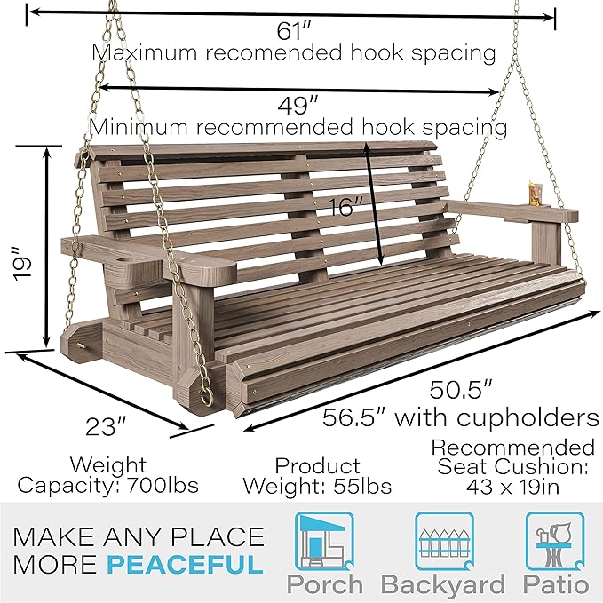 Porchgate Amish Heavy Duty 800 Lb Roll Comfort Treated Porch Swing W/Chains (4 Foot, Warm Walnut Stain)