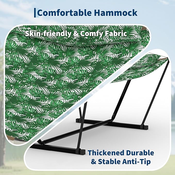 Portable 2 Person Double Hammock with Sturdy Heavy-Duty Steel Stand – 450LBS Max Load, Quick & Effortless Assembly, Perfect for Indoor Living, Yard, Patio & Camping Trips