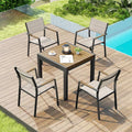 5 Pieces Expandable Patio Dining Set, Never-Rust Aluminum Outdoor Dining Table Set, 32"-65" Extendable Dining Table and Stackable Textilene Dining Chairs for Garden, Deck, Indoor, Teak