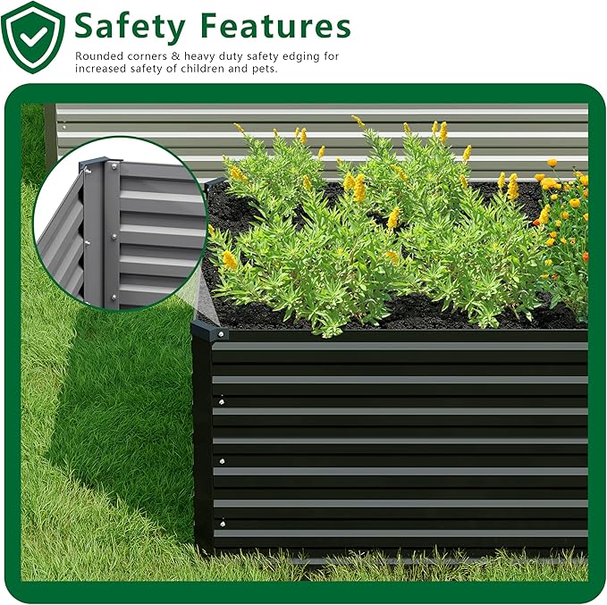 6x3x2FT Galvanized Raised Garden Bed Kit,Vegetable Plant Boxes-Rectangle Metal Flower Box,Large Planter Raised Beds Outdoor Garden for Planting,Fruit,Herb-Black