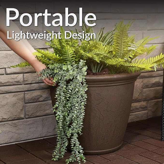 Sunnydaze 24-Inch Anjelica Large Plastic Pot for Plants - Outdoor Double-Walled Large Plastic Planter with Drillable Drainage Holes- Rust