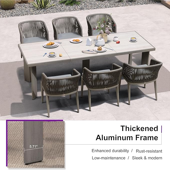 PURPLE LEAF 13 Pieces Outdoor Dining Set Patio Table and Chairs Set Aluminum Rattan Wicker Patio Furniture Set for Lawn Porch Deck Grey with Counter Stools