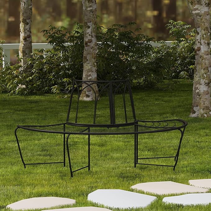 SAFAVIEH Outdoor Collection Abia Victorian Antique Black Semicircle Tree Bench