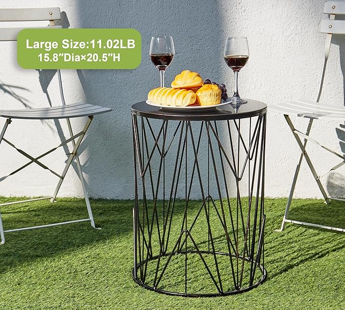 HFHOME Set of 3 Heavy-Duty Round End Table, Side Table, Coffee Table for Indoor Multifunctional Use, Outdoor Decorative Garden Stool Plant Stand-Bronze