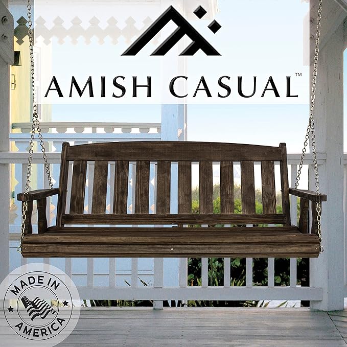 Amish Casual Heavy Duty 800 Lb Mission Treated Porch Swing with Hanging Chains (5 Foot, Dark Walnut Stain)