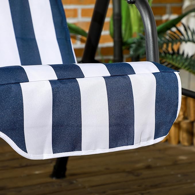 Outsunny 3-Seat Outdoor Patio Swing Chair with Removable Cushion, Steel Frame Stand and Adjustable Tilt Canopy for Patio, Garden, Poolside, Balcony, Backyard, Dark Blue