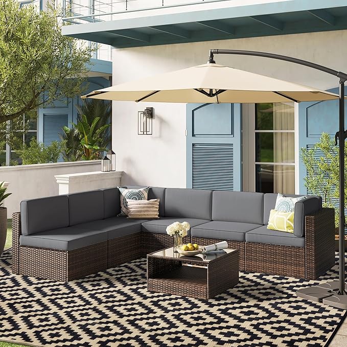 SAND MINE Waterproof Outdoor Rug 8x10 ft, Plastic Reversible Rug, Modern Area Rug, Large Floor Mat for Outdoors, RV, Patio, Backyard, Deck, Picnic, Beach, Camping, Black & Beige