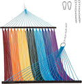 Lazy Daze Hammocks 10.5 FT Double 2 Person Caribbean Rope Hammock, Hand Woven Polyester Hammock with Spreader Bars, for Outside Outdoor Backyard Patio Poolside, 450 LBS Capacity, Rainbow