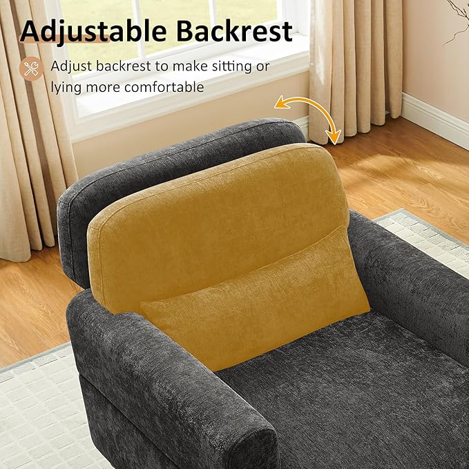 Chaise Lounge Chair Indoor with Adjustable Backrest, Oversized Accent Armchair for Living Room & Bedroom, Upholstered Mid-Century Reading Chair, Comfy Single Sofa Chair, Modern Living Room Chair