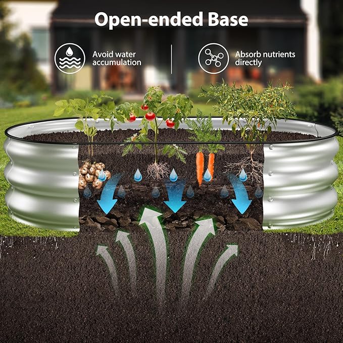 Raised Garden Bed Kit, 4x2x1 ft Galvanized Planter Box Outdoor with Safety Edging, Large Metal Raised Beds for Gardening Vegetables Flower Herb (Classic Silver)