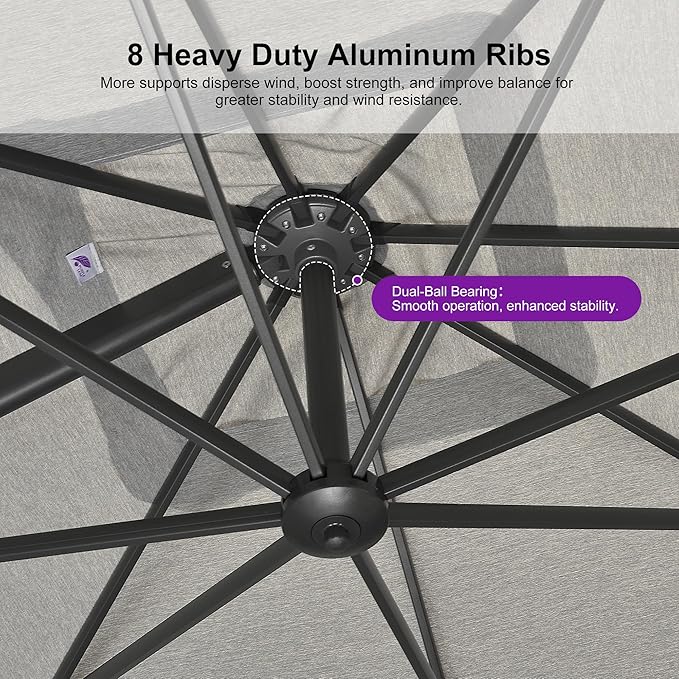 PURPLE LEAF Patio Umbrella 9' X 11.5' Rectangle Cantilever Umbrella Large Aluminum Outdoor Umbrellas with 360-degree Rotation & UPF40+ Premium Fabric for Deck Pool Garden Yard, Pebble Grey