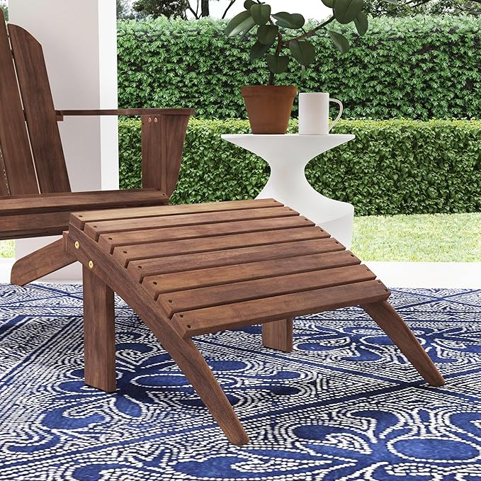 Linon Home Dcor Linon Adirondack Woodstock Ottoman, Teak Stain, Acorn, 21.6"W x 21.06"D x 13.7"H