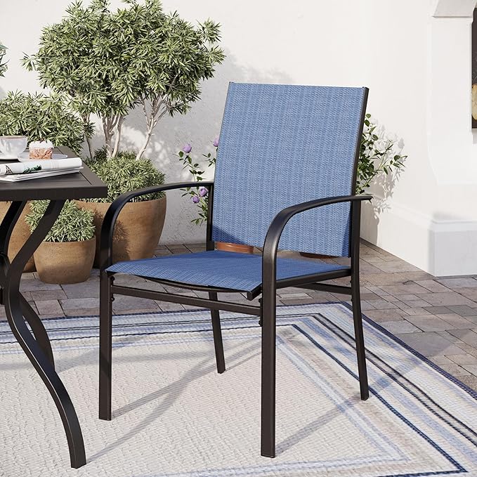 Patio Dining Set for 8, 60" x 60" Square Metal Table with Umbrella Hole, 8 x Stable Dining Chairs, Outdoor Table and Chairs Set for Lawn Backyard and Deck, Blue