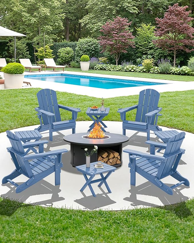 SERWALL Folding Outdoor Side Table Set of 4, Small Adirondack Side Table, Navy