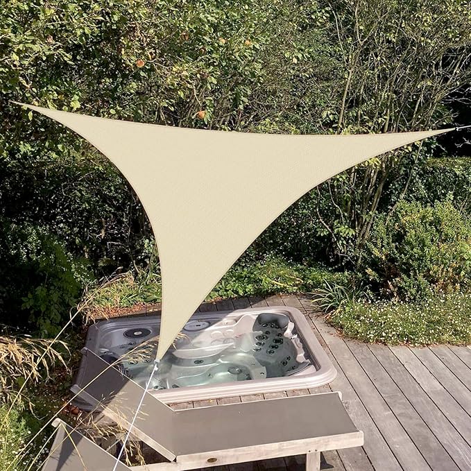 Patio Paradise 22' x 22' x 21'10" Sun Shade Sail Triangle Canopy, Permeable Shade Cloth Fabric Sunlight Block Patio Cover HDPE Deck Awning for Outdoor Backyard Pergolas Roof Shading, Sand