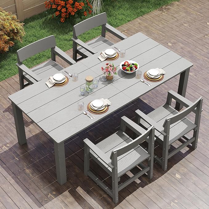 5-Piece HIPS Patio Dining Set for 4 Person Outdoor Dining Sets with Umbrella Hole Tables and Chairs Furniture Set All Weather Proof for Garden, Backyard, Poolside