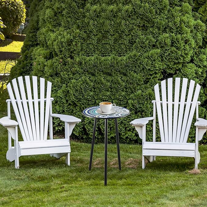 1 Pack Metal Outdoor Side Table Small Outside Round End Table for Patio Modern Accent Garden Corner Table for Small Spaces, Balcony, Porch, Weather-Resistant, Plant Stand Indoor, Round Mosaic