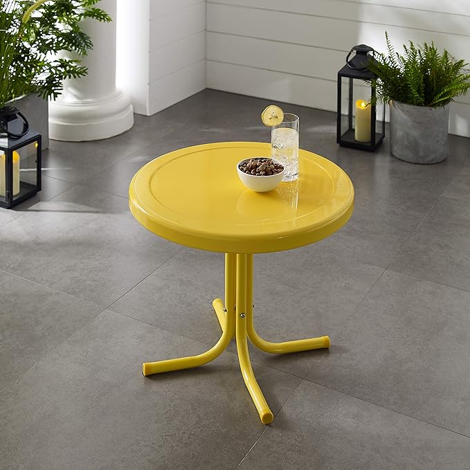 Crosley Furniture Griffith Weather Resistant Retro Metal Outdoor Side Table for Patio, Deck, Porch, Yellow