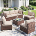 Amopatio Patio Furniture Set 7 Pieces Patio Conversation Set Outdoor Sectional Wicker Rattan Sofa with All-Weather Cover, Patio Furniture with Pillows Fits Porch Garden Backyard Balcony (Cream)