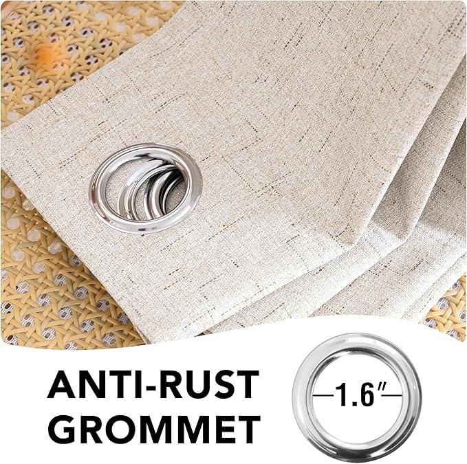 H.VERSAILTEX Blackout Curtains, Linen Curtains 108 inches Long 100% Black Out Curtains for Bedroom Windows, Textured Linen Look Draperies Grommet with White Liner, 2 Panels, Natural (Pack of 2)