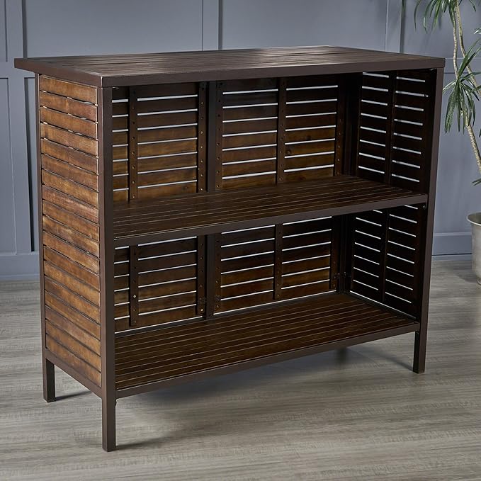 Christopher Knight Home Leni Indoor Acacia Bar Set with Rustic Metal Finish Accents, Dark Brown / Rustic Metal