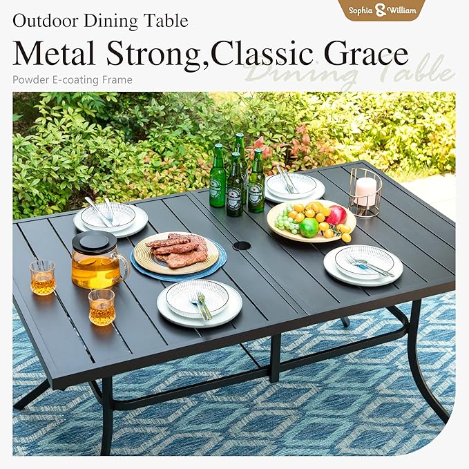 Sophia and William Swivel Patio Dining Set for 6, Outdoor Table and Chairs, Removable Seat Cushions, 59" Black Patio Dining Table
