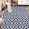 SAND MINE Reversible Mats, Plastic Straw Rug, Modern Area Rug, Large Floor Mat and Rug for Outdoors, RV, Patio, Backyard, Deck, Picnic, Beach, Trailer, Camping, Dark Blue & White, 6' x 9'